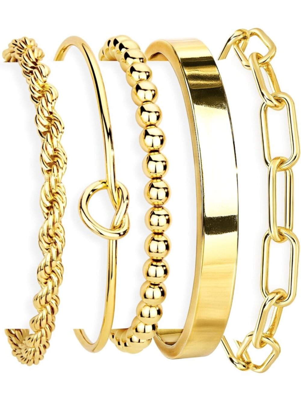 Trendy Gold Bracelet Set for Women - Waterproof, Non-Tarnish Stackable Bangles